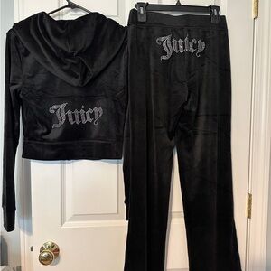Juicy Couture Black Track Pants and Cropped Hoodie Set